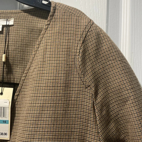 Studio M New Brown Wool Blend 3/4 Sleeves Collarless Blazer Jacket Size 16 - Picture 7 of 12